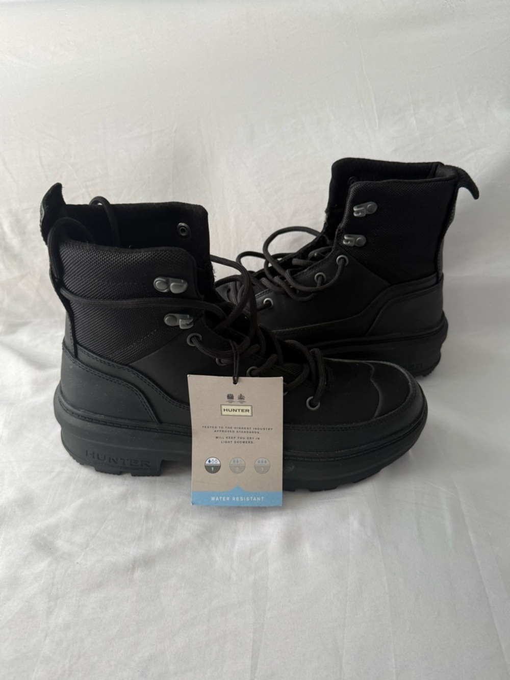 NWT  Hunter  Rebel Explorer Lace Boot Black Snow Boots Water Proof